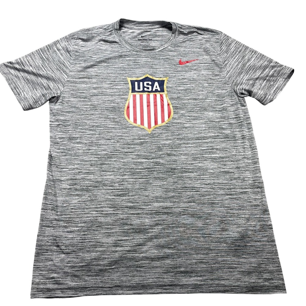 USA Soccer Shirt Mens Large Gray Nike Dri Fit Tee USA Shield Crest Graphic